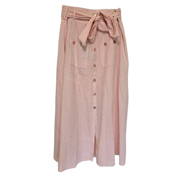 Melissa Odabash Alisa Maxi Skirt Size Medium Belted Cotton Seersucker Blush - Picture 2 of 9